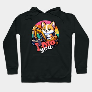 Excavator I Dig You Funny Corgis Hoodie